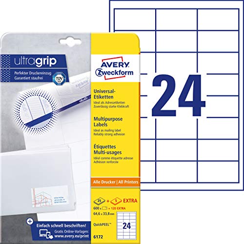 Étiquettes universelles blanches Avery Zweckform 6172 anti-bourrage pour l'impression