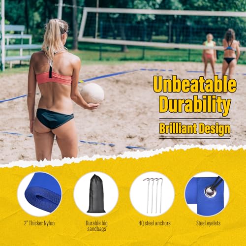 DDVLG Beach Volleyball Lines for Sand or Grass, 2inch Sand Volleyball Boundary Lines for Beach Court 26.3'x52.6' [Doubles 2V2], Highly Visible, All-Weather, with Metal Anchors & Sand Bags - Blue - image 4