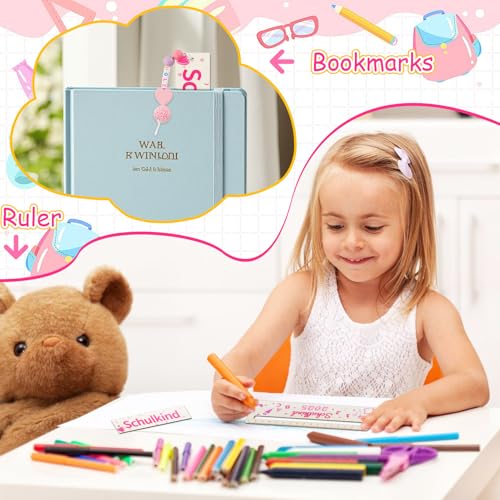 Lineal zur Einschulung 2025,2 Set Lesezeichen Schulkind Holz,Lesezeichen mit A-Z Buchstaben Holzperlen DIY,Personalisiertes Lesehilfe,Schulanfang Geschenk für Jungen und Mädchen