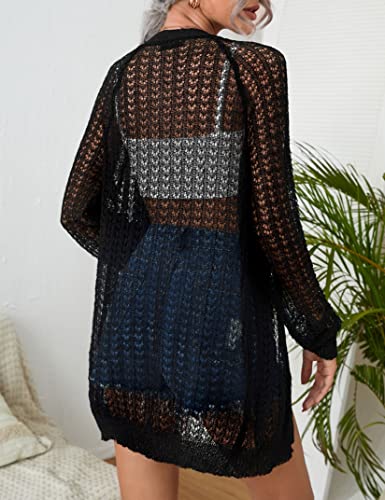 Image of Women Lightweight Cardigans Crochet Summer Boho Knit Thin Long Sleeve Cardigan