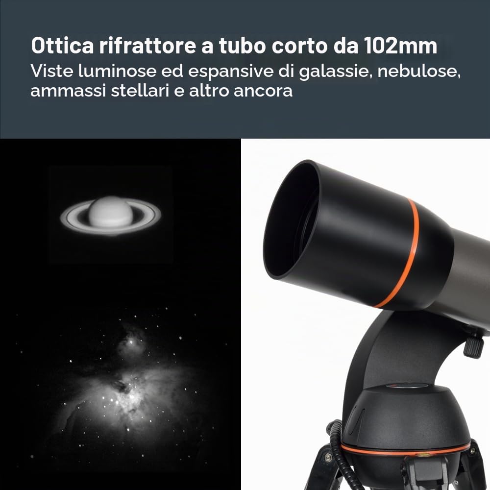 Celestron 22096 NexStar 102SLT Telescopio rifrattore computerizzato portatile treppiede regolabile, montatura altazimutale a forcella, accessori per visione e software 'Starry Night', grigio/nero