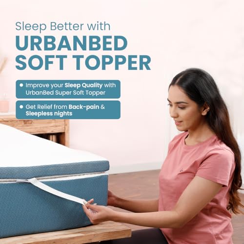 Image of UrbanBed Super Soft Foam Single Size Mattress Topper | Hypersoft Foam with Pincore Hole for Air Flow | Ultrafresh Treated Cotton Waterproof Cover | 5 Years Warranty (75 inch X 35 inch X 2 inch) -White & Teal