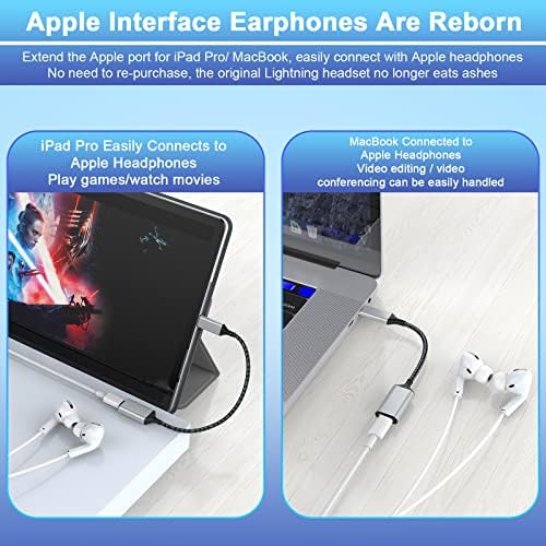 USB-C to Lightning Audio Adapter [MFi Certified], Headphone Audio Microphone Compatible with Lightning EarPods/Headphones, Pad Pro 2021/Air 4/Mini 6, Samsung S21 S20, Windows 10 PC