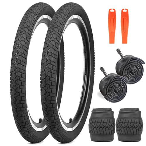 2er-Pack Fahrradreifen 20X2.125 Fahrradmantel 30TPI Faltbar Kids Bike Tires + 2er-Pack 20 Zoll Schlauch AV32mm Ventil kompatibel 20x2.10-2.25 Tires und Tubes