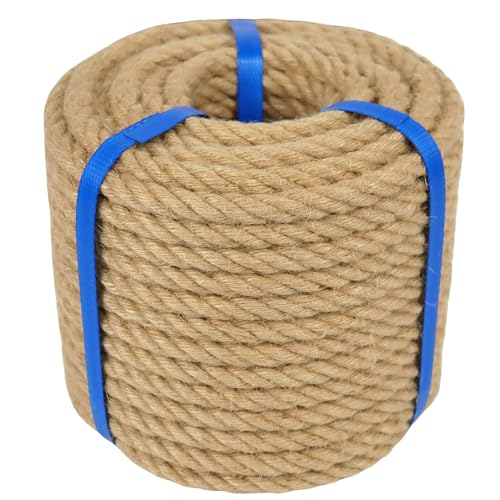 3/8 Inch Natural Jute Rope, 100 Feet Hemp Rope, 4 Strands