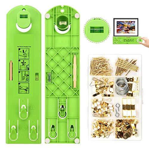 Picture Hanging Kit, AURIDA Picture Hangers, 222 Pieces Wall Hanging Kit with Photo Hanging Wire, Hooks,Nails,Hanger and Picture Frame Level Ruler for Marking Position