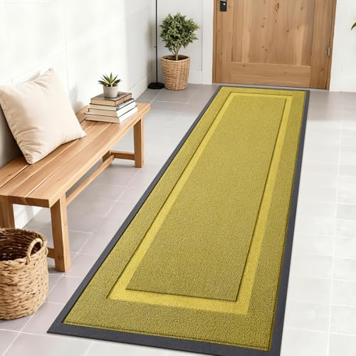 Image of OLANLY Front Door Mat Indoor Outdoor Entrance, Waterproof All-Season, All-Weather Doormat, Sturdy Natural Rubber, Low Profile, Easy Clean Patio Porch Entryway Mat, 71x23, Lime Green