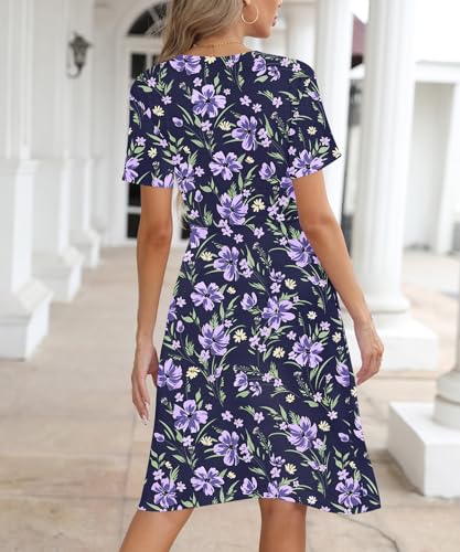 Image of NILOUFO Women's Summer Short Sleeve Casual Dress Wrap V Neck Party Midi Dresses with Pockets