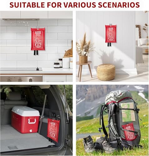 Image of Fire Blanket-[2 Pcs] with Masks、Hooks and Gloves - Emergency Fire Blanket for Home & Kitchen, High Heat Resistant Fire Suppression Blankets for Home Safety, Kitchen, Camping and Office Safety (2)