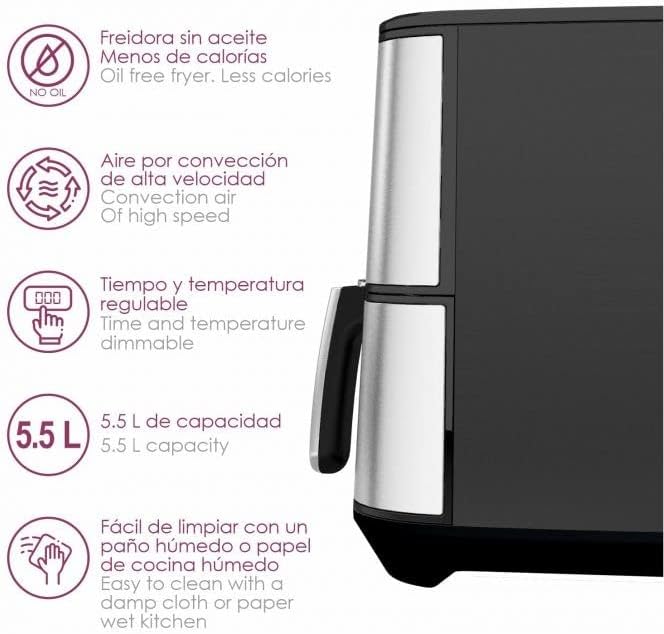 Dragon Air Fryer - Bastilipo - Friggitrice senza olio 5,5L - Friggitrice ad aria calda con 7 programmi - Con una potenza di 1800 W e 60 min di timer - Display a LED - Senza BPA e PFOA (AF-1800-0746) Dragon Air Fryer - Bastilipo - Friggitrice senza olio 5,5L - Friggitrice ad aria calda con 7 programmi - Con una potenza di 1800 W e 60 min di timer - Display a LED - Senza BPA e PFOA (AF-1800-0746)