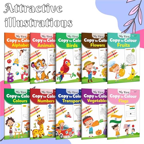 Image of Coloring book Set of 10 for children : Essential Coloring Book Of All In One Pack, Early kids learning Coloring books, Set Of 10 Colouring Books