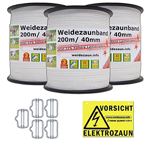 VOSS.farming Offre spéciale Bande de 600m de Large et 5 connecteurs, pour Une clôture Simple - très Visible - Extra Large 40mm