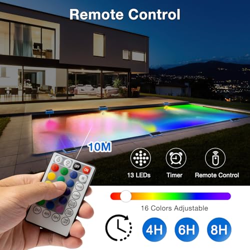 2 Stück Solar Poolbeleuchtung Licht, Solarbetriebene Unterwasser LED Pool Lichter mit Fernbedienung, IP68 Wasserdichte Schwimmbad Beleuchtung 16 Farben, für Oberirdische, Unterirdische Pool, Teich