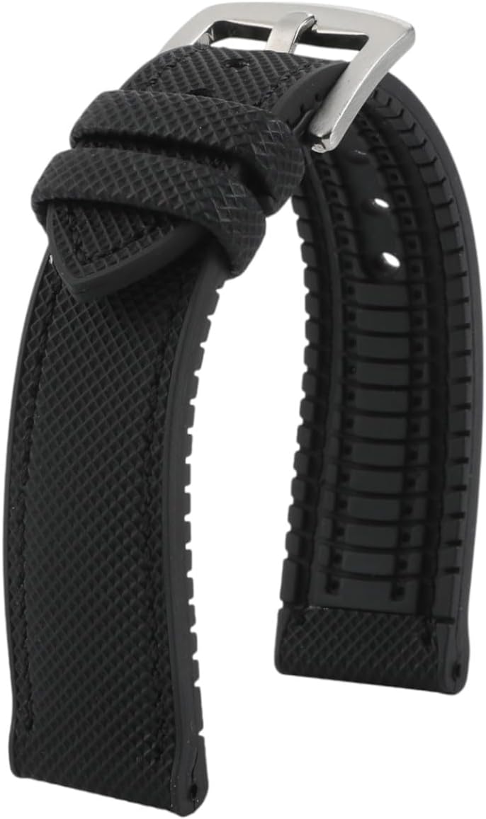 Theo Hybrid Nylon & FKM Rubber Performance Watch Band- Replacement Watch Bands Quality Waterproof- Watch Straps for Men & Women- Deployment Clasp Pin Buckle- Compatible with Most Watches- 22mm, 24mm