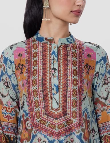 Image of BIBA Women Art Silk Floral Asymmetric Co-Ord Set Kurta Palazzo Suit Set