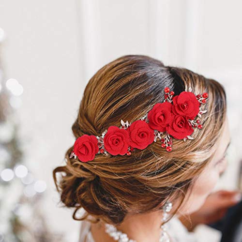 KESYOO Cabelo de Casamento Floral Usar AcessÃ³rios de CabeÃ§a de Casamento Vermelhos Fitas de Cabelo