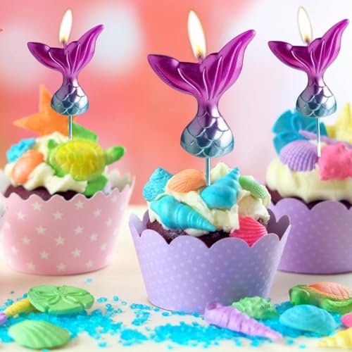 Image of Wanna Party Mermaid Candles for Underwater Theme Birthday Party and Cake Decoration-Pack of 5, Multicolor