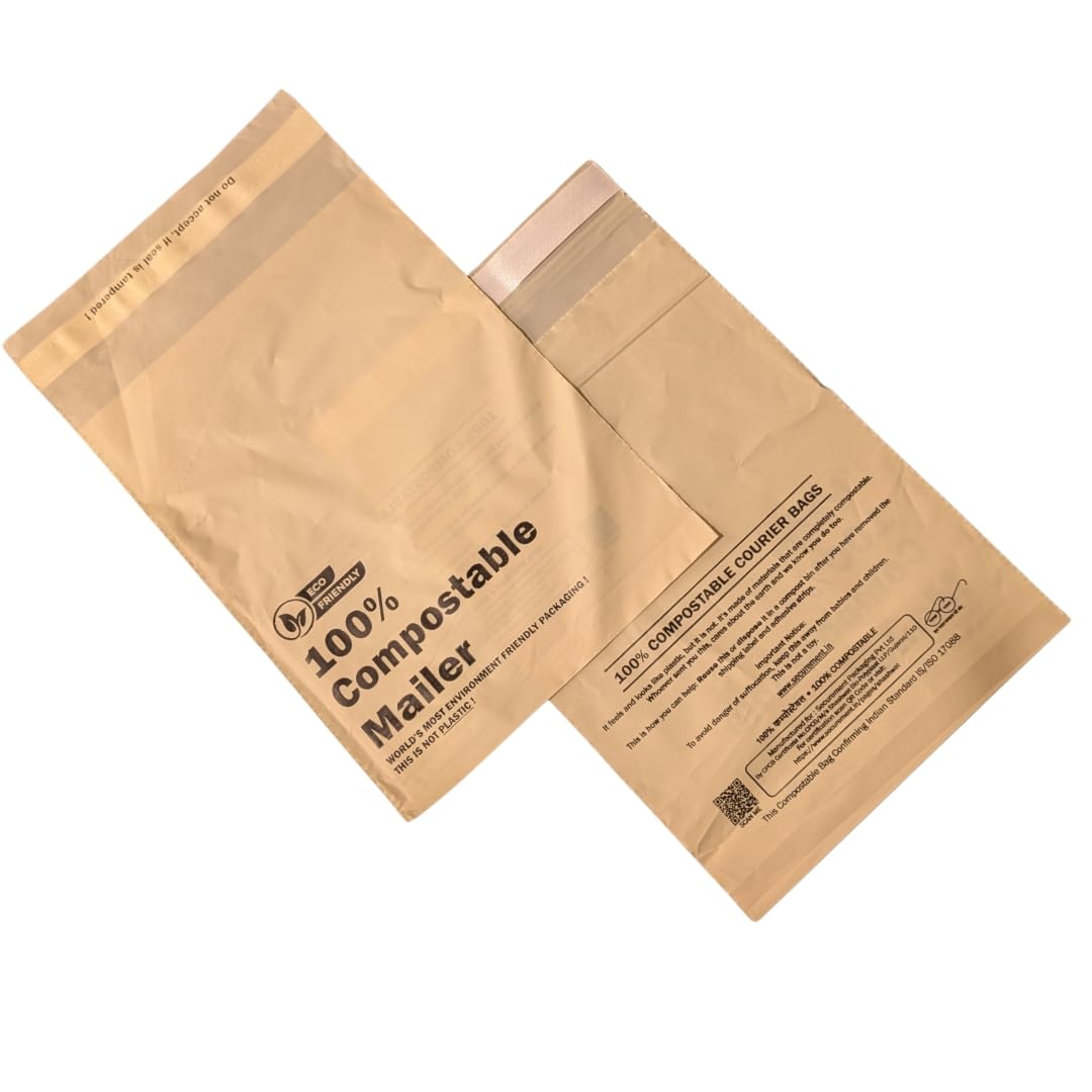 SECUREMENT Eco-Friendly Compostable Courier Bags/Packing Bags/Envelopes, Starch-Based Polymers, 50-55 Microns, Waterproof,CPCB Licensed (8x10, 50)