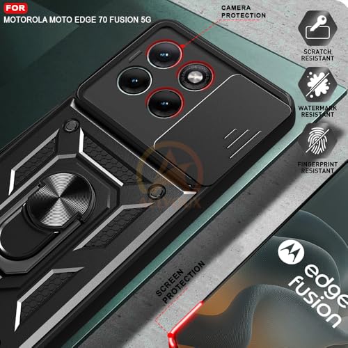 Image of Armor Bumper Back Cover Case for Moto Edge 70 Fusion 5G | Rotating Camera Cover, Ring Holder & Kickstand | Heavy Duty & 360 Degree Protection Moto Edge 70 Fusion 5G Back Cover (Black)