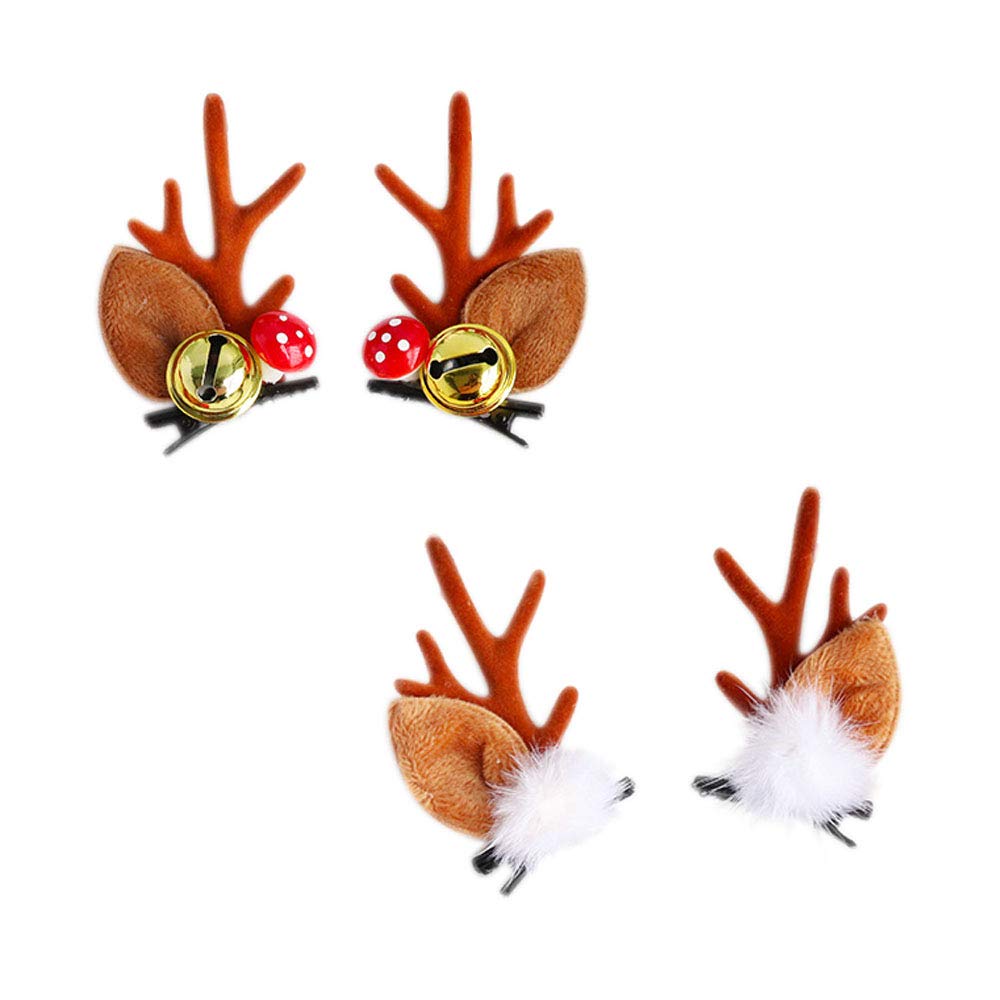 2 Paar Weihnachts-Haarspangen Rentiergeweih – Mit Pompons, Für Mädchen & Frauen, Braun