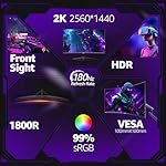 32 Inch Curved Gaming Monitor, 180Hz 1500R QHD (2560x1440) 2K Computer Monitor with FreeSync, DisplayPort, HDMI, Wall Mountable, Eye Care for Home Office & Gaming - Image 3