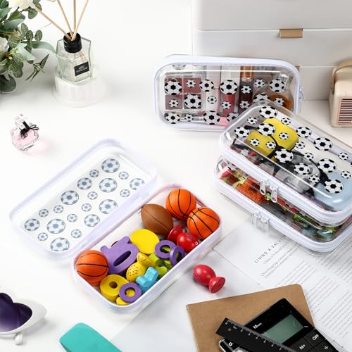 Image of Hoolerry 4 Pcs Soccer Clear Hard Zipper Case Transparent PVC Storage Pouch Soccer Party Favors Team Gifts Plastic Organizer Box for Office Supplies Travel Toiletries Small Tools