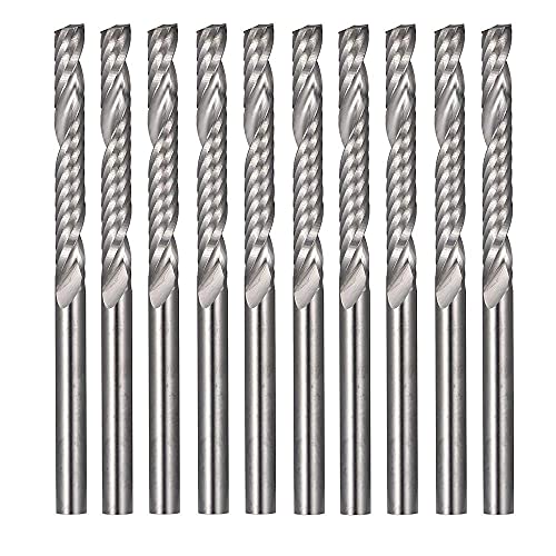 Bestgle 10pcs Tungsten Carbide End Mill Cutter, 1/8 Shank Single Flute Spiral Bit Edged Milling Cutter CNC Rotary Bits Set (3.175 x 22mm)