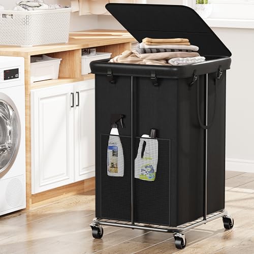 150L Large Laundry Hamper with Lid, Rolling Laundry Basket with Wheels, Oxford Fabric Dirty Clothes Hampers with Removable Laundry Bag & Metal Frame for Bedroom, Laundry Room, Bathroom, Dorm(Black)