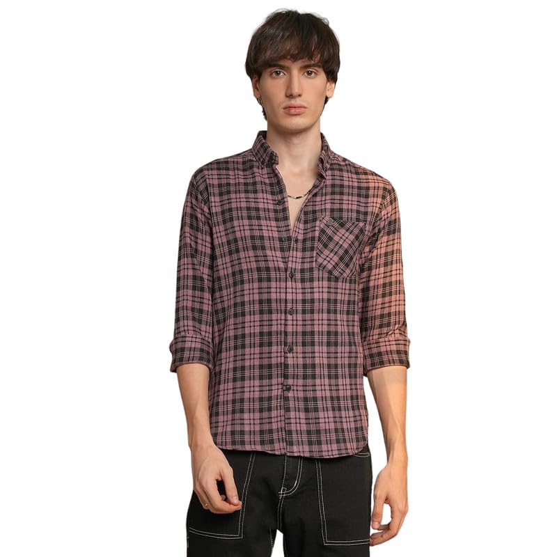Image of CAHOOT Men's Gingham Shirt | Casual Wear | Spread Collar | Long Sleeve | Button Closure | Shirt Crafted with Comfort Fit for Everyday Wear