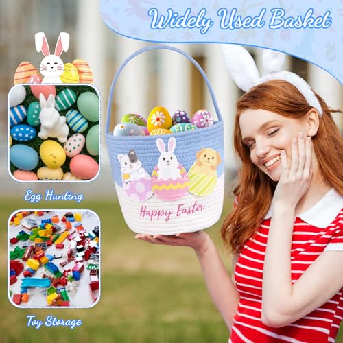 Image of Woven Easter Baskets for Kids,Easter Gifts for Boys and Girls, Bunny Basket with Rabbit Felt Applique,Toy Storage Container Organization for Egg Hunts