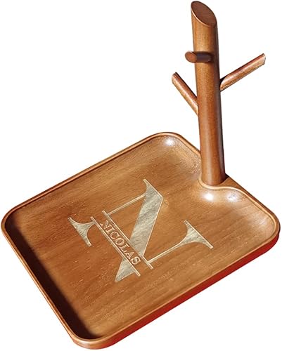Cuenco de madera personalizado para llaves para mesa de entrada, organizador de bandeja de valet de madera grabada personalizada con 3 estantes para