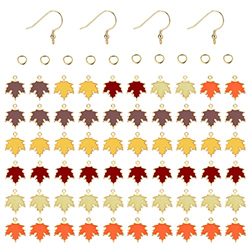 ABONDEVER 74 PCS Fall Charms for Jewelry Making Alloy Multicolor Autumn Maple Leaf Necklace Earrings Bulk for Thanksgiving Making Craft DIY Pendant Bracelets Keychain Making Accessories