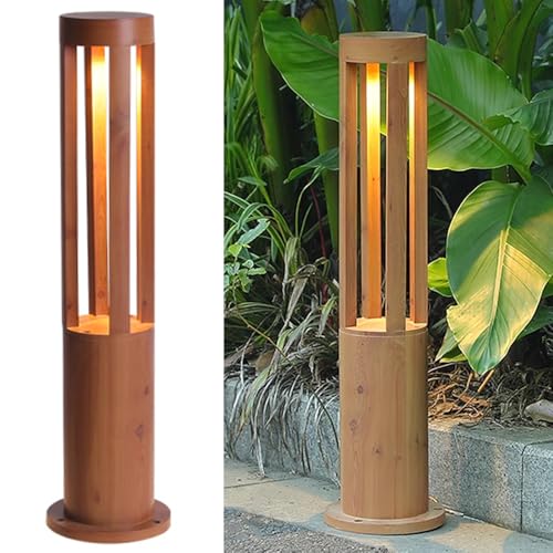 Borne lumineuse LED 7W en aluminium et effet bois IP54 pour balisage de chemin et jardin extérieur