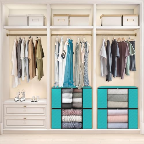Image of Fab totes Storage Bags,Clothes Blanket Storage Bins Foldable Closet Organizers with Reinforced Handle for Home Dorm Storage and Organization,Fabric Bags for Organizing Sheets,Clothing (Green,10 Pack)