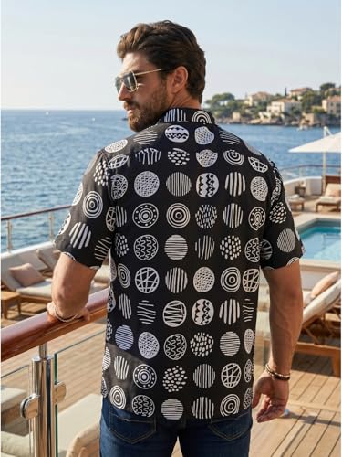 Image of BROWN CULTURE Men's Cotton Blend Abstract Print Shirt with Spread Collared Half Sleeves Standard Length and Button Down Closure Type | Shirt for Man