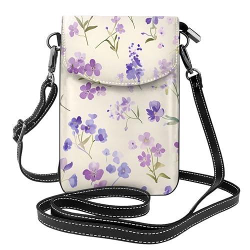 Sacoche téléphone femme pour éviter les chutes étui cuir lavande fleuri 19,3 x 12,4 cm