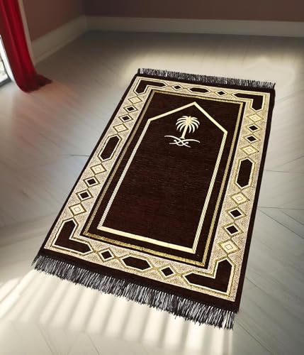 Image of Weavers Villa Prayer Mat /Aasan /Meditation Mat - Velvet Mat for Pooja, Meditation, Namaz - Brown 70cm X 110cm - Perfect Aasan for Puja /Prayer - Floor Mat for Sitting, Multipurpose Rug