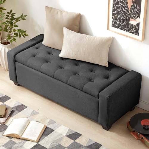 Image of Huatean Home 48 inch Ottoman with Storage, Storage Ottoman Bench with Safety Hinge, Upholstered Entryway Bench with Seating for Bedroom, Living Room, Holds up to 330 lb, Dark Gray