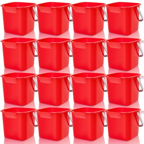 Image of Irenare 16 Pcs Sanitizing Bucket 3 Quart Cleaning Pail Small Detergent Square, Spout and Handle Plastic Utility Sanitizer Buckets for Restaurant Kitchen Home Offices (Red)