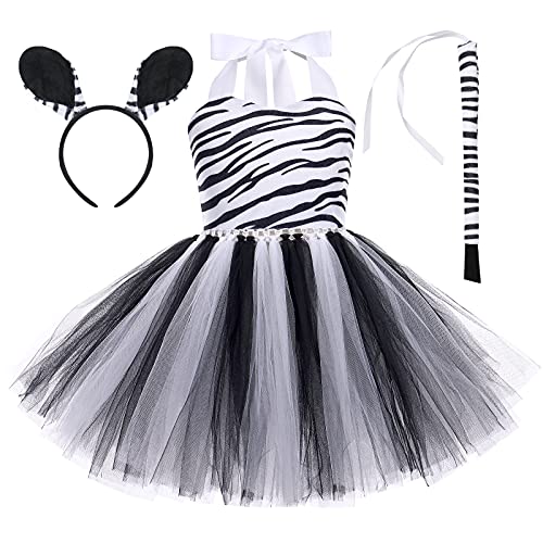 Image of Girls Jungle Themed Cosplay Dress Animal Leopard Cosplay Tutu Dress Halloween Christmas Birthday Party Outfit 3pcs Set