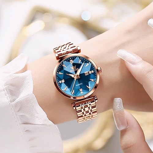 Miniatura 3 de OLEVS Relojes de mujer Vestido simple Reloj de mujer Reloj de acero inoxidable de oro rosa Reloj impermeable de cuarzo con fecha de lujo de