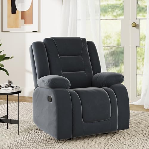 Image of Amazon Brand - Solimo Fraklin | Single Seater Sofa Recliner | Manual Recliner (Velvet Grey)