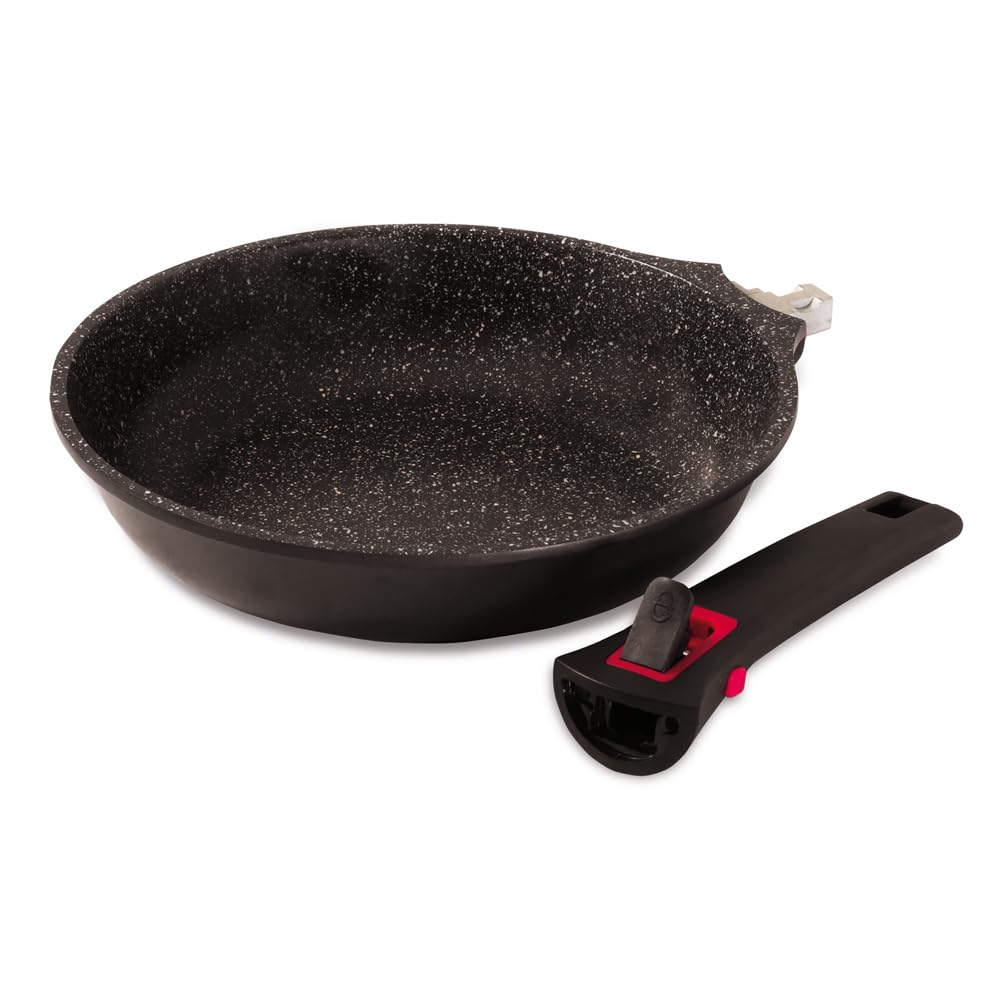 Baumalu, Granit Pro Patelnia ceramiczna nieprzywierająca 32 cm, powłoka bez PFOA i PFAS, zdejmowany uchwyt, kompatybilna z kuchenkami gazowymi, indukcyjnymi i elektrycznymi, kolor czarny