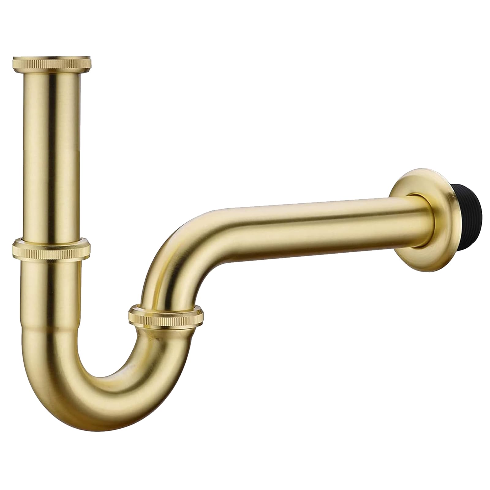 OUGOO Bathroom Sink P Trap, 1 1/4 Bathroom Basin Sink Waste Trap Drain Kit with Flange and Slip Joint Extension Tube Drain Tailpiece, Adjustable Height, Gold