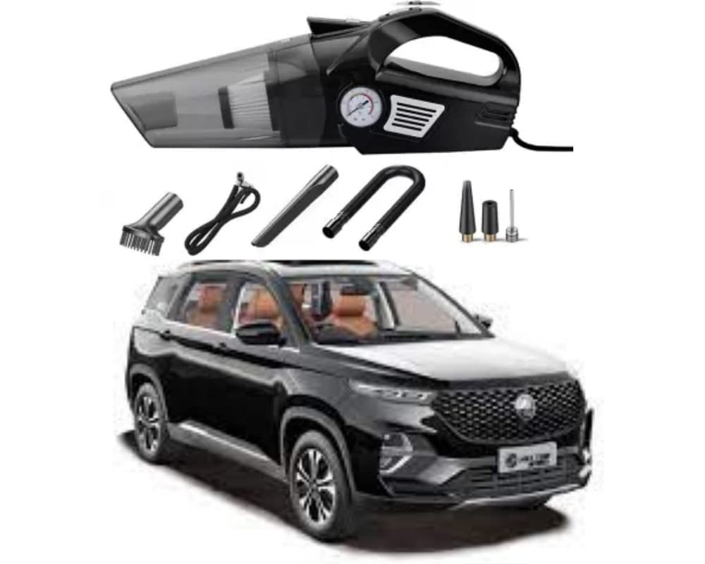 Oshotto 3-in-1 Tire Inflator Portable Car Vacuum Cleaner, with Tire Pressure Gauge and LED Light, 12V DC Air Compressor Pump, 15FT Cord Compatible with MG Hector Plus