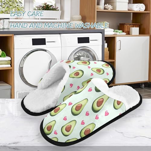 Cartoon Avocado Pink Heart Slippers For Women Men Soft Memory Foam Non-Slip Fruit Winter Indoor House Shoes Travel Slipper3