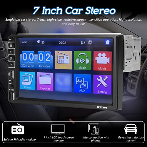 BHCASE 7inch Estéreo para carro Single Din Monitor LCD touchscreen de BT MP5 Player FM Suporte para