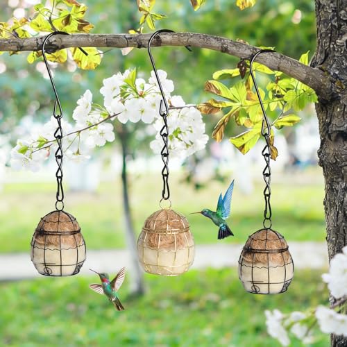 3PCS Bird Nesting Material, Refillable Hummingbird Nesters Cage Holder with Wool Material for Wild Birds Nesting Station, Nesting Balls for Bird Lover Gifts, Bird Watching Gifts for Outdoor Patio