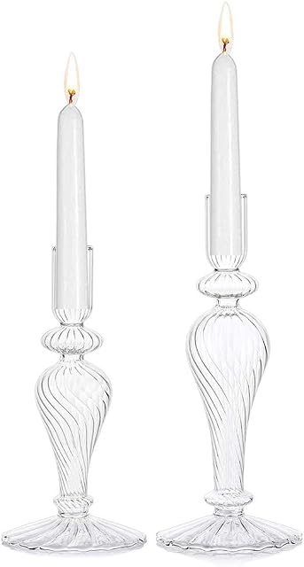 Glasseam Glass Candlestick Holders Vintage: 2Pcs Christmas Tapered Candle Holder Decoration for Dining Dinner Table Living Room Wedding Centrepieces Birthday Halloween Ornaments