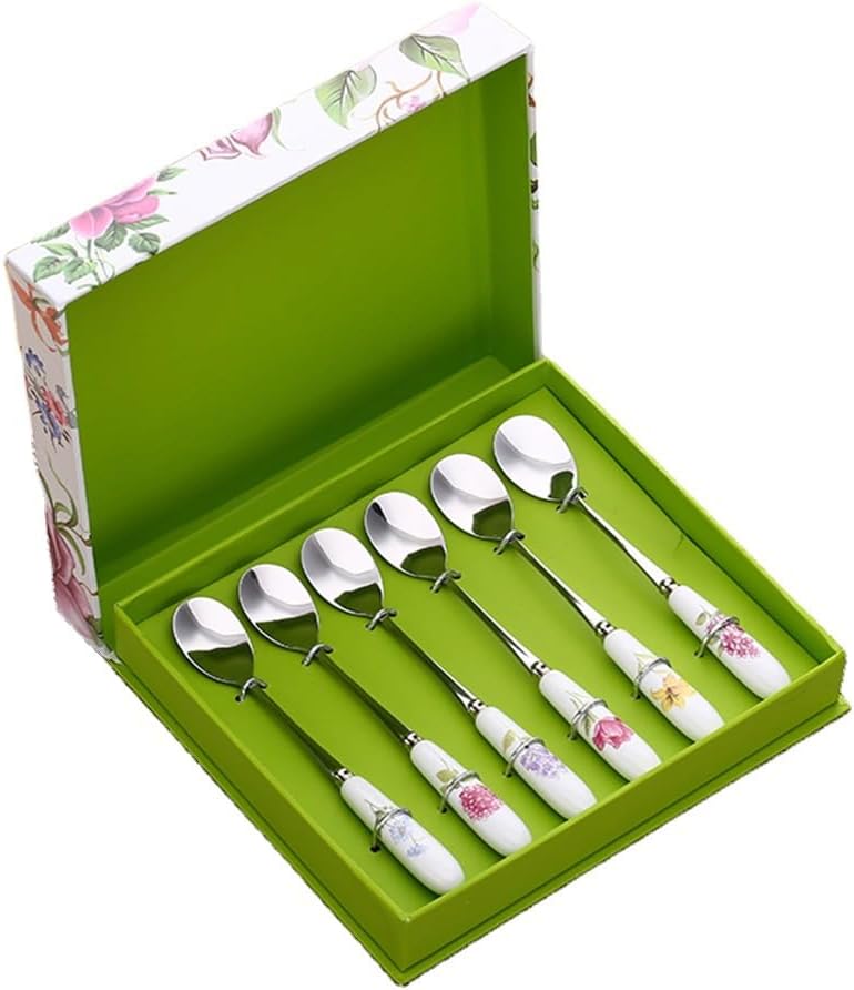 Silverware Flatware Set, 6/12/18 Piece Ceramic Handle Dessert Spoon Stainless Steel Tea Spoon Coffee Spoon(2Set-12Pcs)